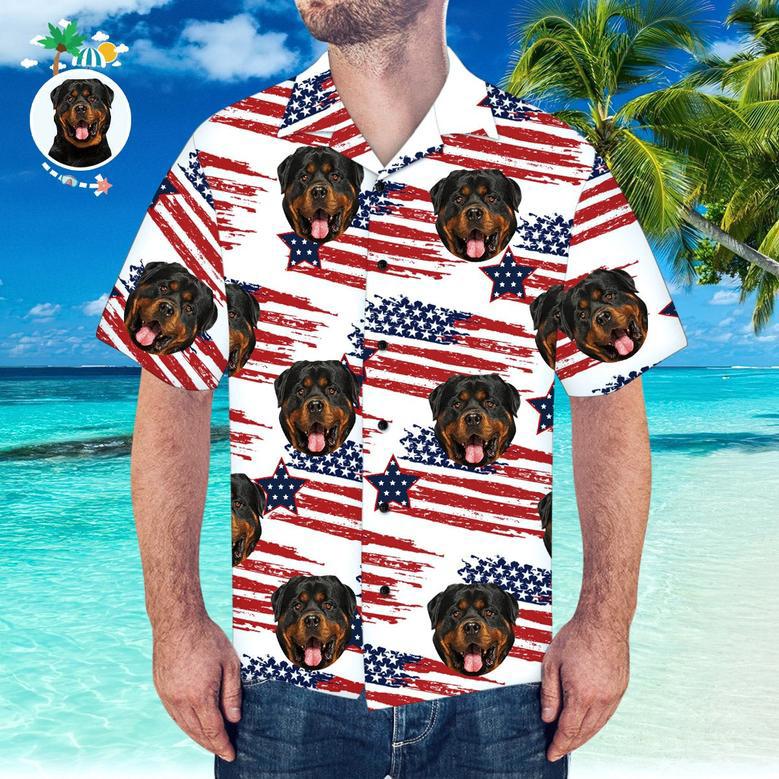 Custom Face Hawaiian Shirt America Flag Hawaiian Shirt For Beach Party