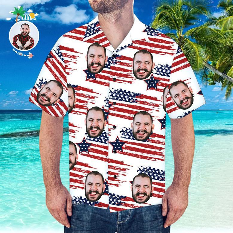 Custom Face Hawaiian Shirt America Flag Hawaiian Shirt For Beach Party