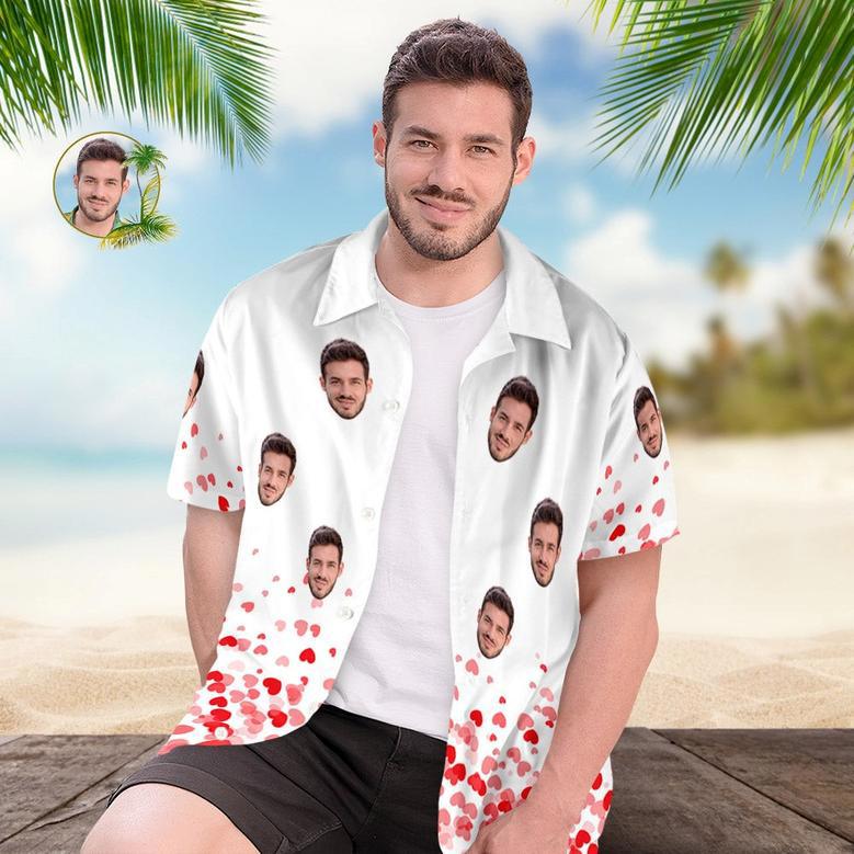 Custom Face Hawaiian Shirt For Him Personalized Men's Photo Shirt Love Heart Valentine's Day Gift