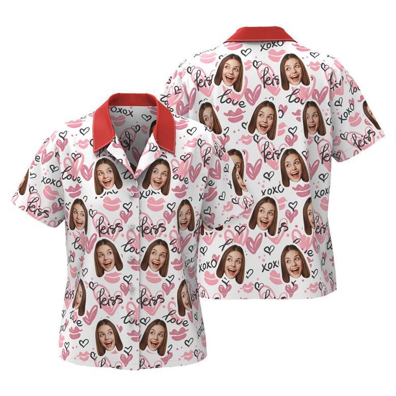 Custom Face Hawaiian Shirt For Him Personalized Men's Photo Shirt Love Kiss Xoxo Valentine's Day Gift