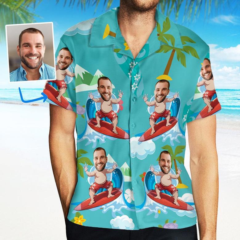 Custom Face Hawaiian Shirt For Man Aloha Summer Shirt Happy Surfing