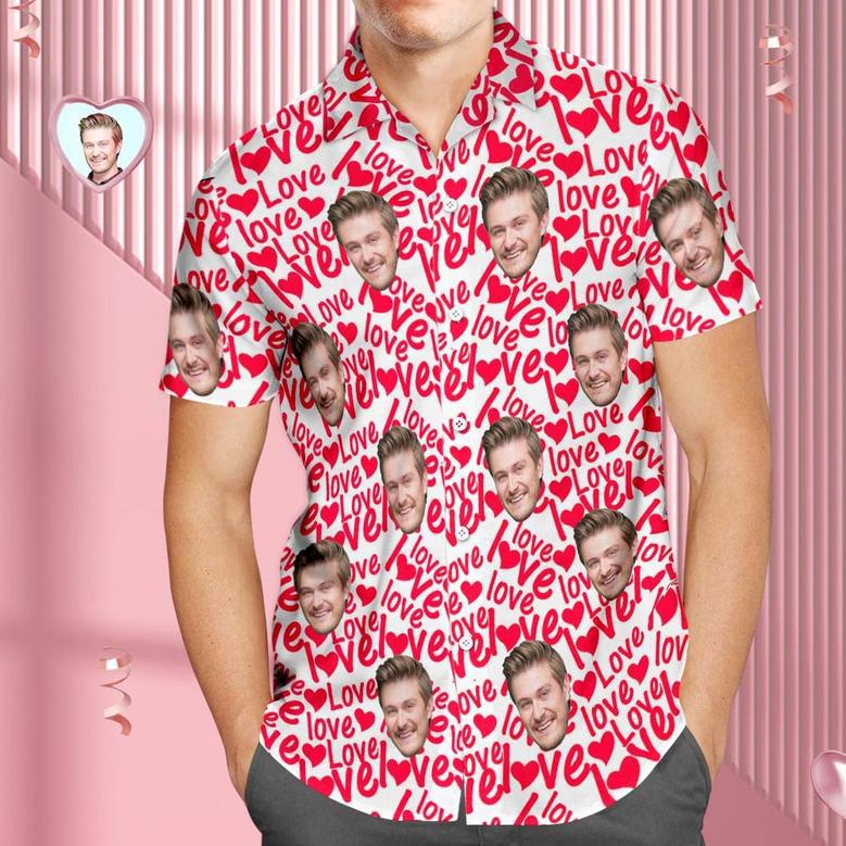 Custom Face Hawaiian Shirt For Men All Over Printed Love Shirt Valentine's Day Gifts For Him