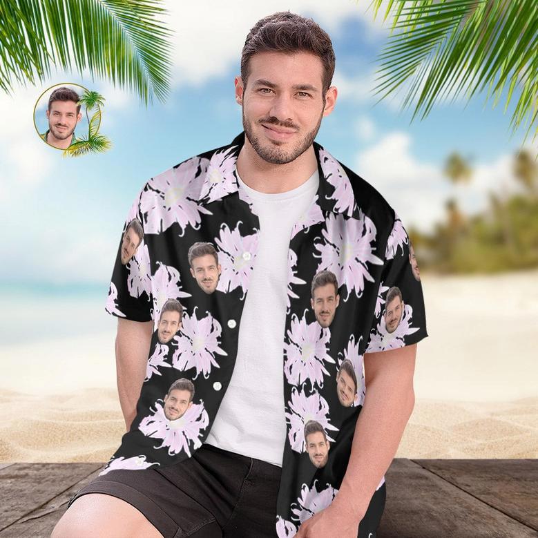 Custom Face Hawaiian Shirt For Men Personalized Short Sleeves Shirt With Photo Random Floral Print Shirt