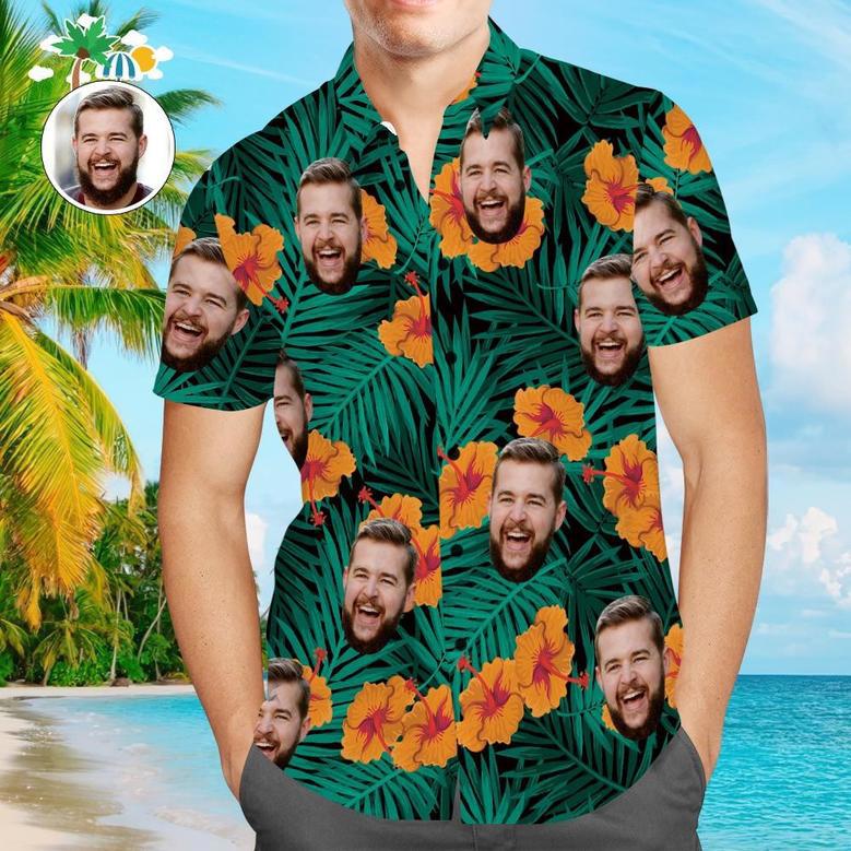 Custom Face Hawaiian Shirt Hibiscus Flower Funny Beach Shirt Gift For Men