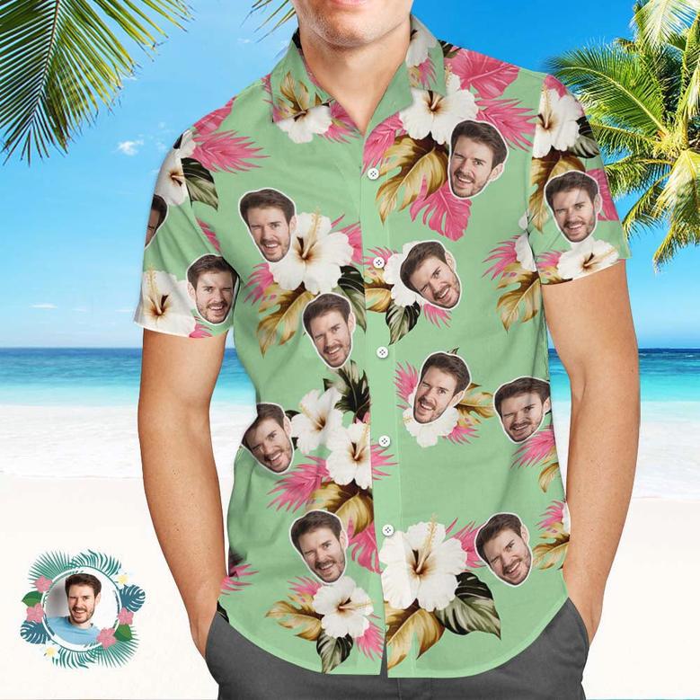 Custom Face Hawaiian Shirt Light Pink Hibiscus Face Hawaiian Shirt