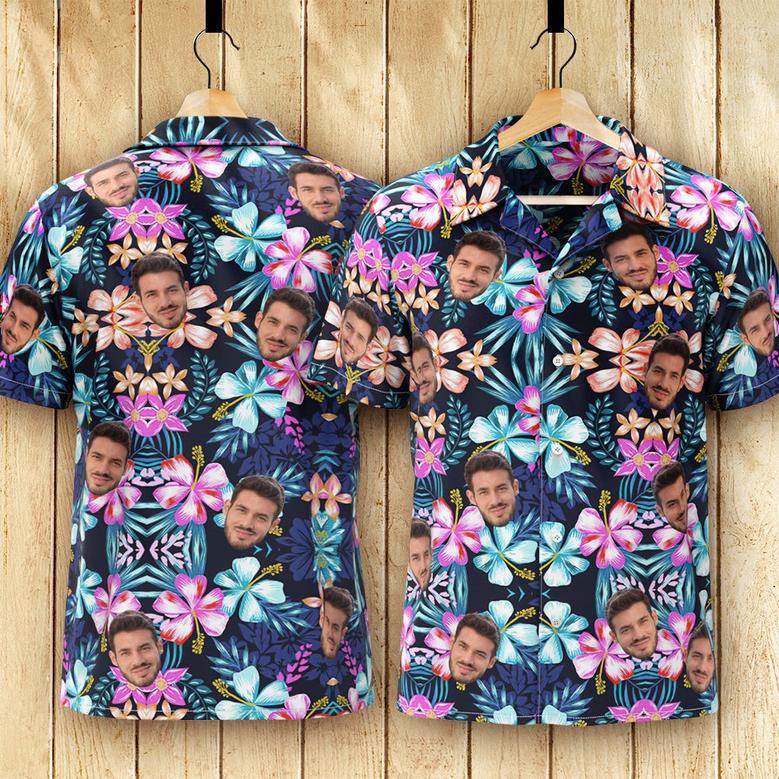 Custom Face Hawaiian Shirt Men's All Over Print Aloha Shirt Gift - Multicolored Flowers