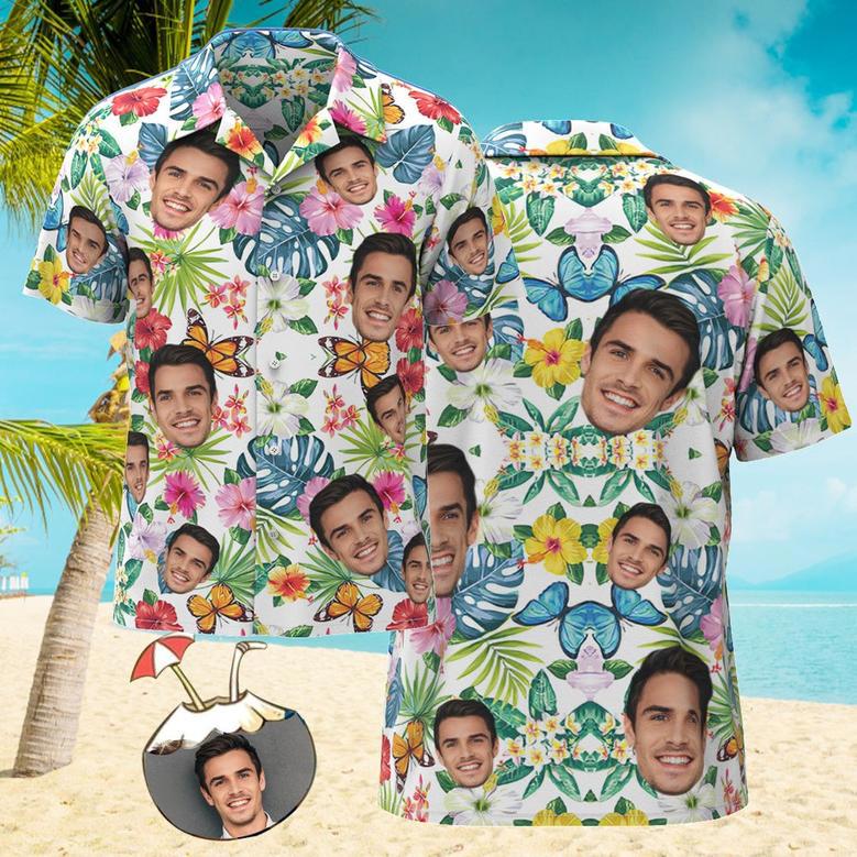 Custom Face Hawaiian Shirt Men's All Over Print Aloha Shirt Gift - Romantic Flowers Hawaii