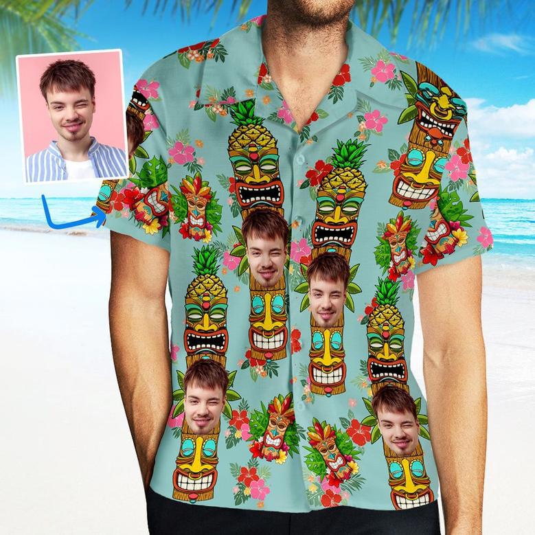 Custom Face Hawaiian Shirt Men's Hawaiian Shirt Tiki Aloha Summer Shirt