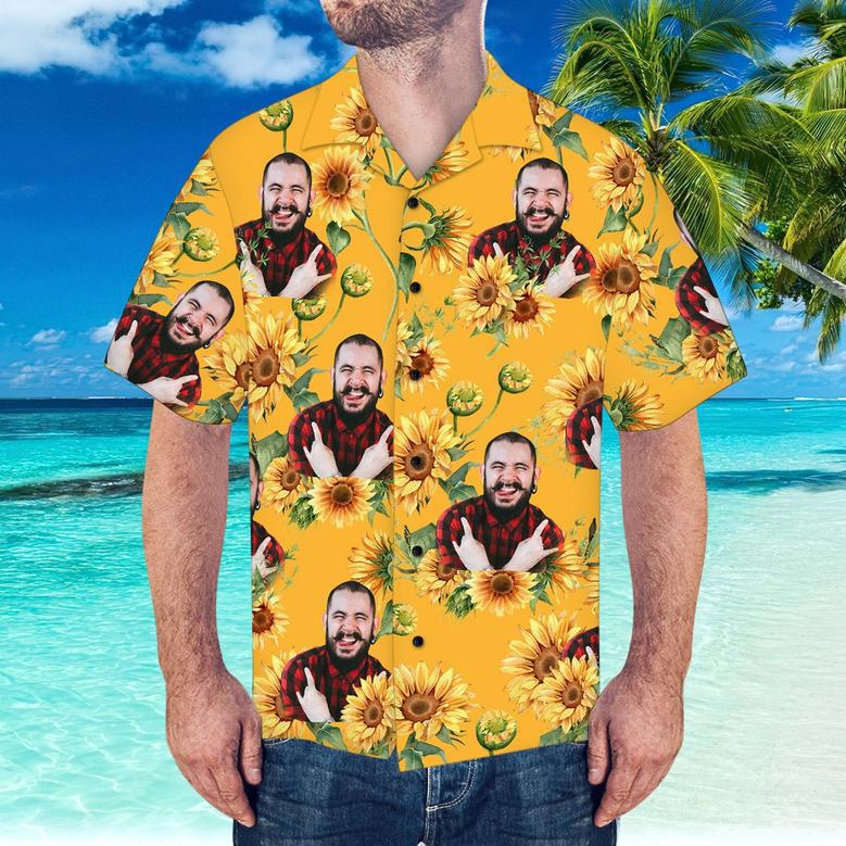 Custom Face Hawaiian Shirt Sunflower Pattern Hawaiian Shirt For Beach Party