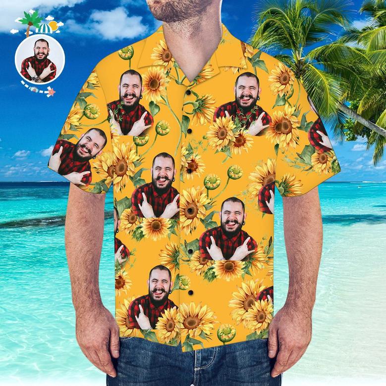 Custom Face Hawaiian Shirt Sunflower Pattern Hawaiian Shirt For Beach Party