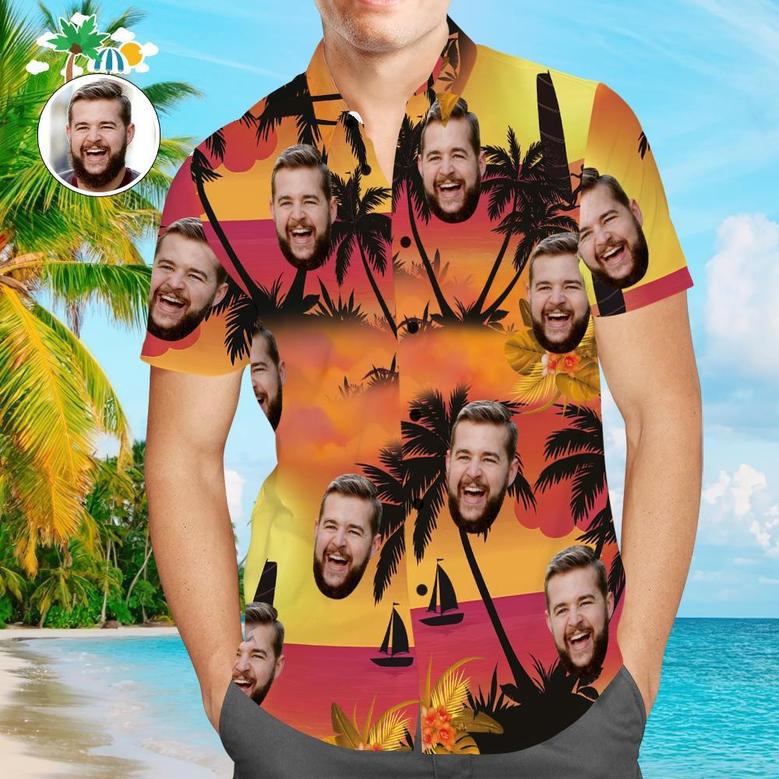 Custom Face Hawaiian Shirt Sunset Coconut Tree Beach Shirt Gift For Men