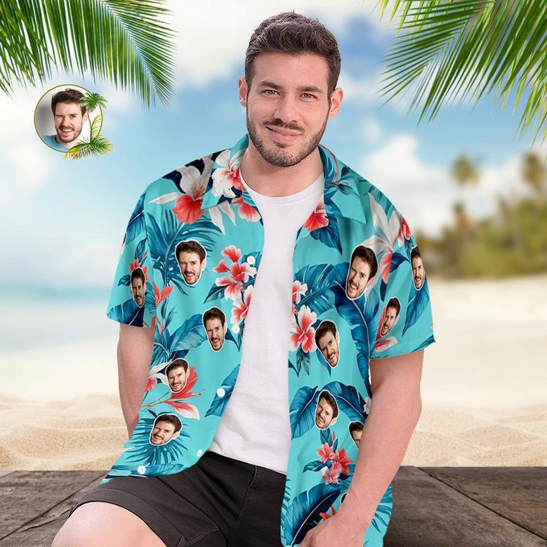 Custom Face Hawaiian Shirt Tropical Leaves And Flowers Face Hawaiian Shirt