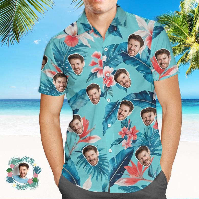 Custom Face Hawaiian Shirt Tropical Leaves And Flowers Face Hawaiian Shirt