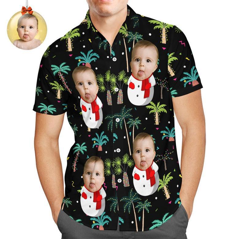 Custom Face Hawaiian Shirts Funny Face Snowman Christmas Shirts Gift