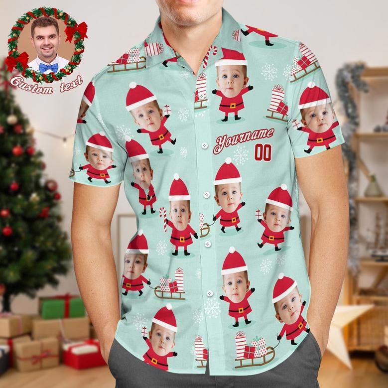 Custom Face Hawaiian Shirts Personalized Photo And Text Shirt Gift Men's Christmas Shirts Santa Claus And Gifts