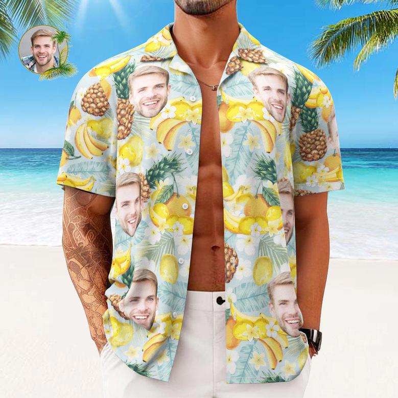 Custom Face Hawaiian Shirts Personalized Photo Gift Men's Christmas Shirts Tropical Fruits