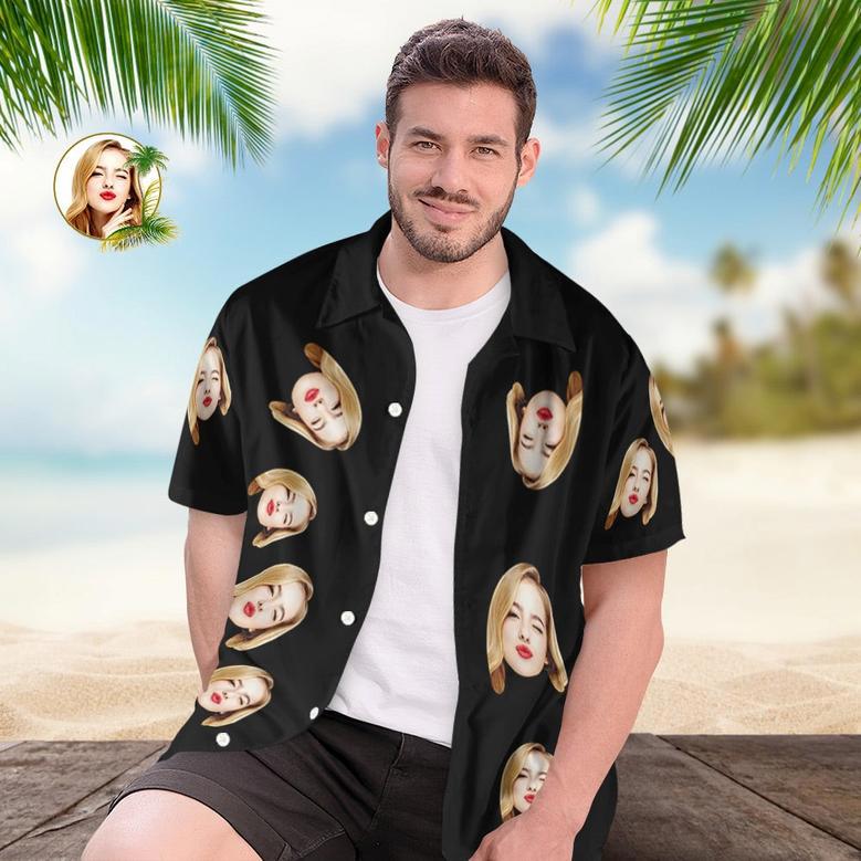 Custom Face Hawaiian Shirts Personalized Photos Funny Men's Shirt Gift Black