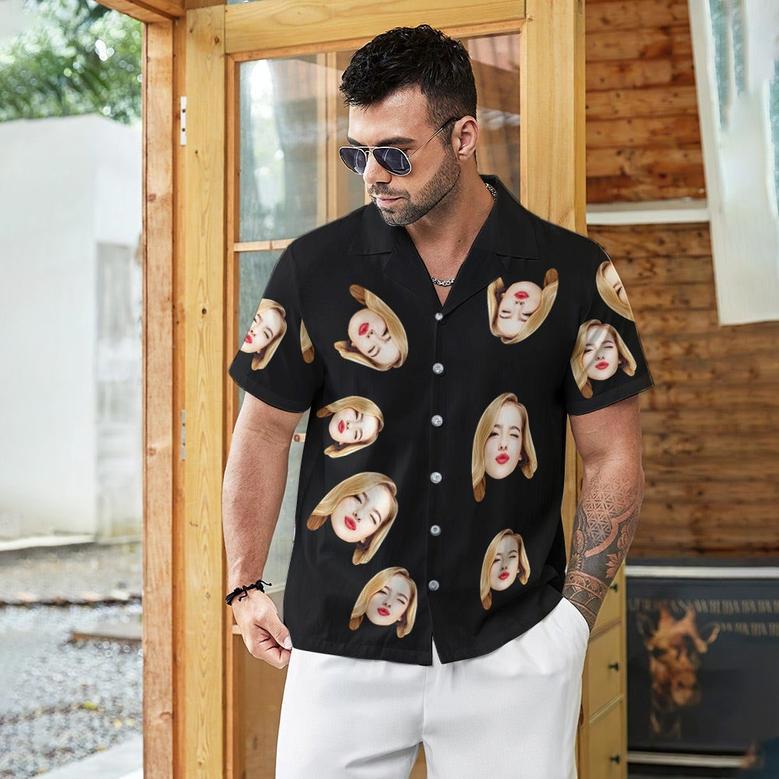 Custom Face Hawaiian Shirts Personalized Photos Funny Men's Shirt Gift Black