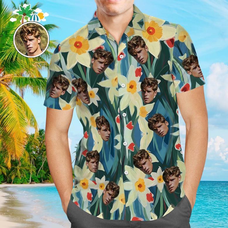 Custom Face Leaves Hawaiian Shirt Flamingo Hawaiian Shirt For Dad