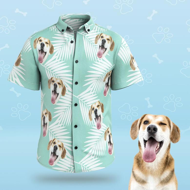 Custom Face Men Hawaiian Shirts Personalized Cute Dog Face For Pet Lover - Blue