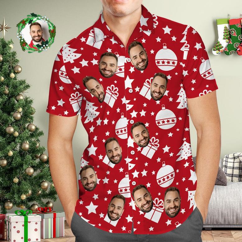 Custom Face Men's Hawaiian Shirt Personalized Photo Red Hawaiian Shirts Merry Christmas