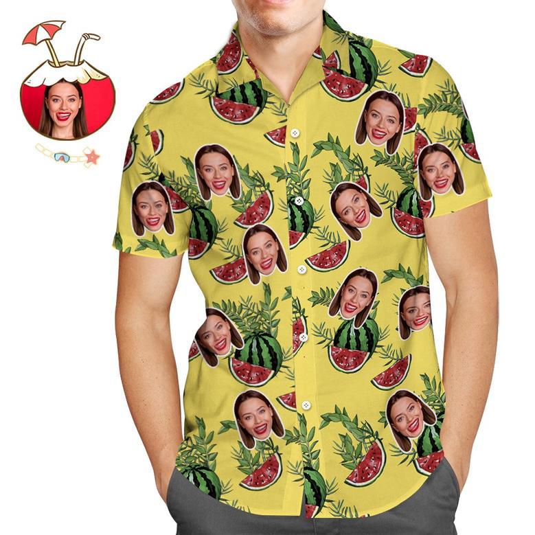 Custom Face Men's Hawaiian Shirt Personalized Tropical Floral Short Sleeve Shirt With Face Photo