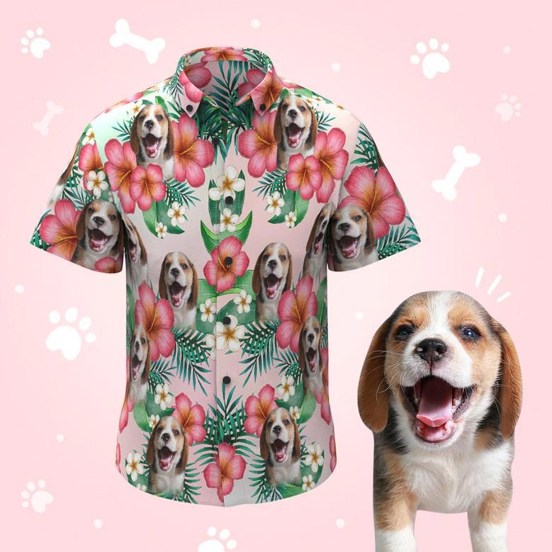 Custom Face Men's Hawaiian Shirts With Red Flower For Pet Lover