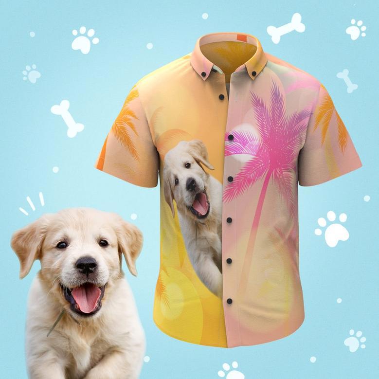 Custom Face Men's Hawaiian Shirts With Running Puppy For Pet Lover