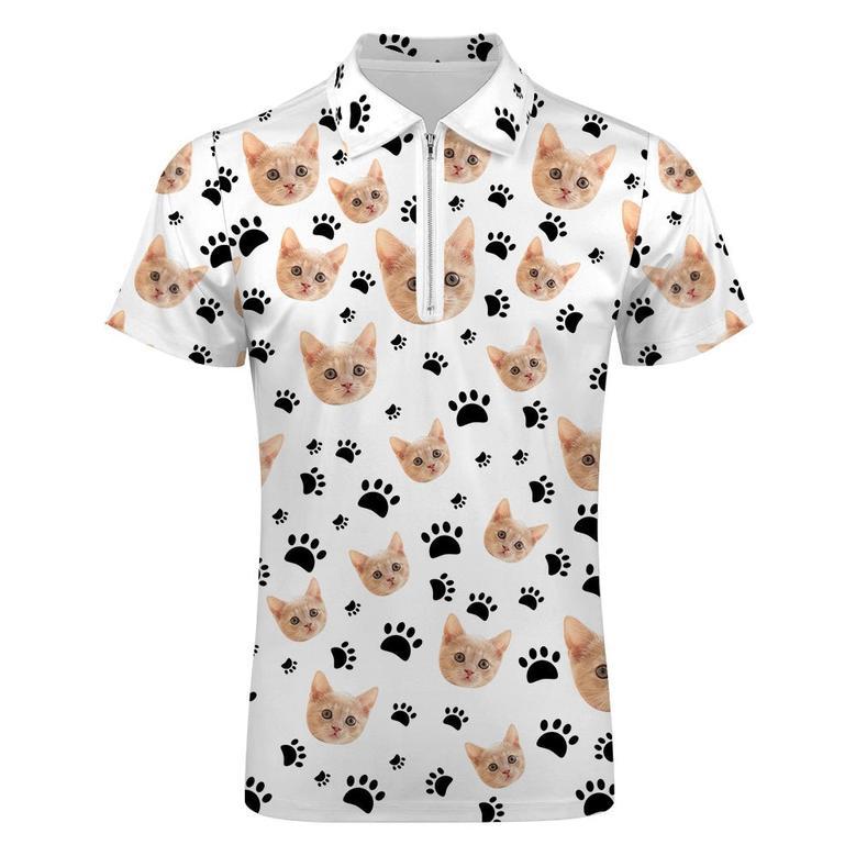 Custom Face Polo Shirt With Zipper Men's Polo Shirt For Pet Lovers