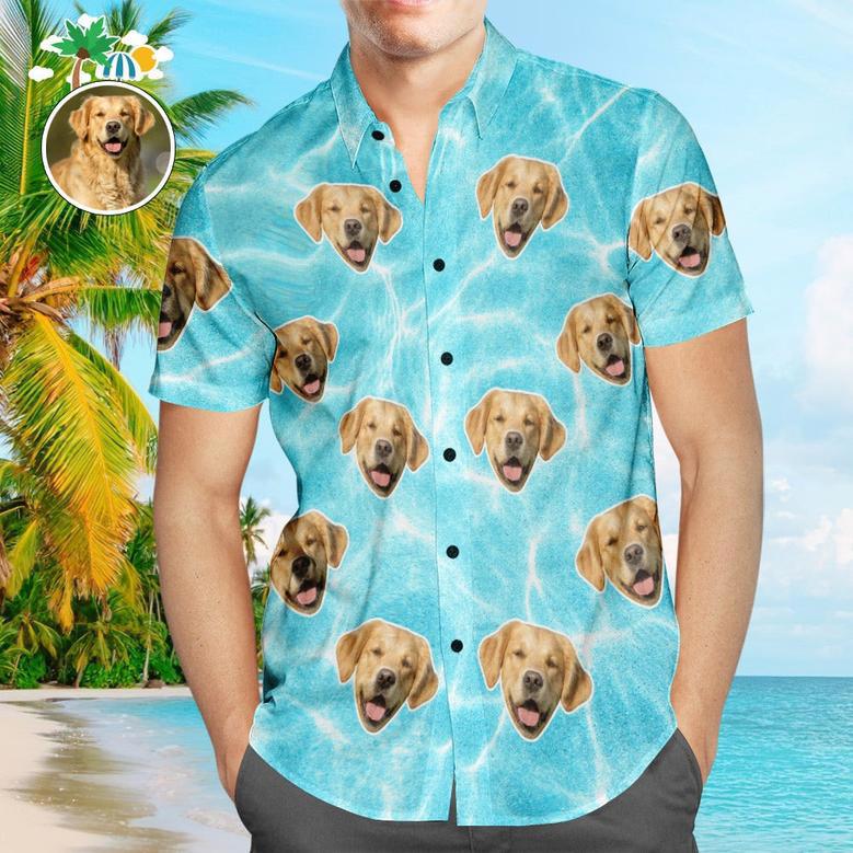 Custom Face Shirt Men's Hawaiian Shirt Blue Wavy Texture For Pet Lover