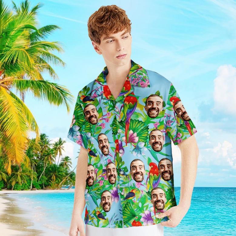 Custom Face Shirt Men's Hawaiian Shirt Colorful Parrot