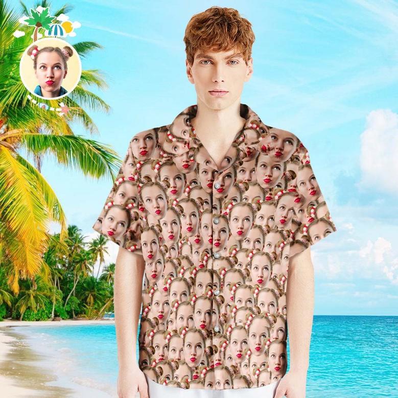 Custom Face Shirt Men's Hawaiian Shirt Face Mash