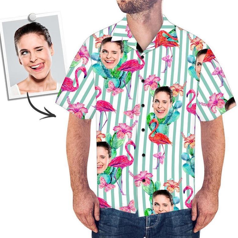 Custom Face Shirt Men's Hawaiian Shirt Flamingo And Butterfly