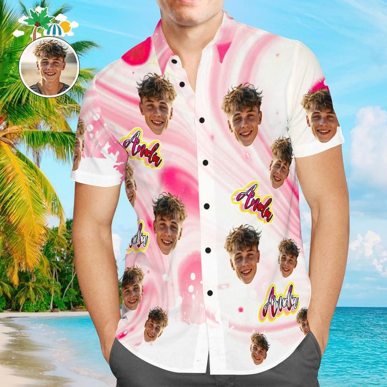 Custom Face Shirt Men's Hawaiian Shirt Personalized Photo With Name Pink Hawaiian Shirts