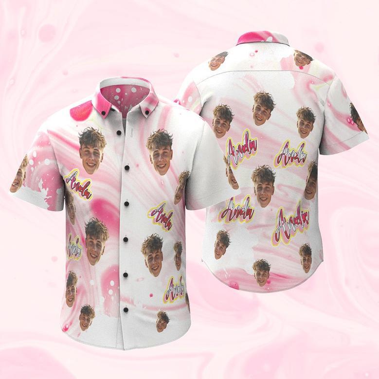 Custom Face Shirt Men's Hawaiian Shirt Personalized Photo With Name Pink Hawaiian Shirts