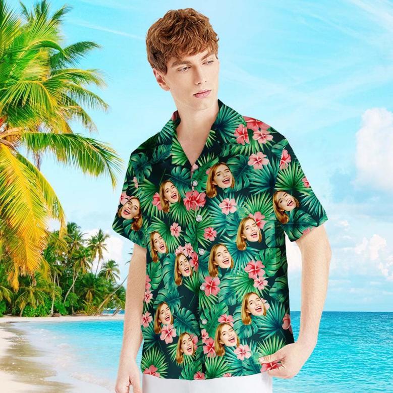 Custom Face Shirt Men's Hawaiian Shirt Red Flowers