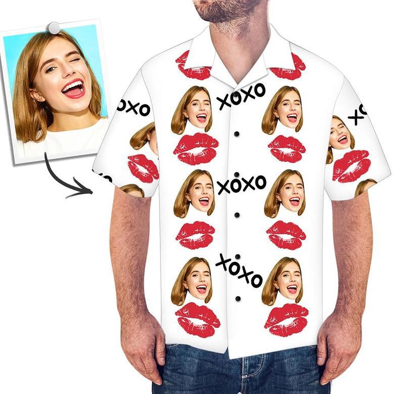 Custom Face Shirt Men's Hawaiian Shirt Red Lips