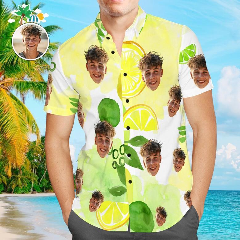 Custom Face Shirt Men's Hawaiian Shirt With Name Summer Lemon