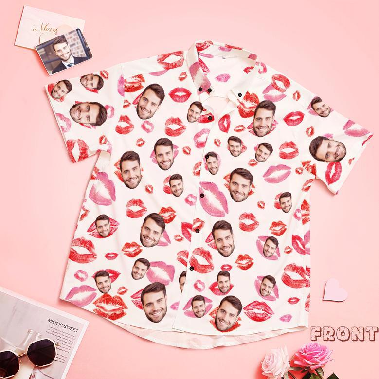 Custom Face Shirt Personalized Photo Hawaiian Shirt Valentine's Day Gift - Lips