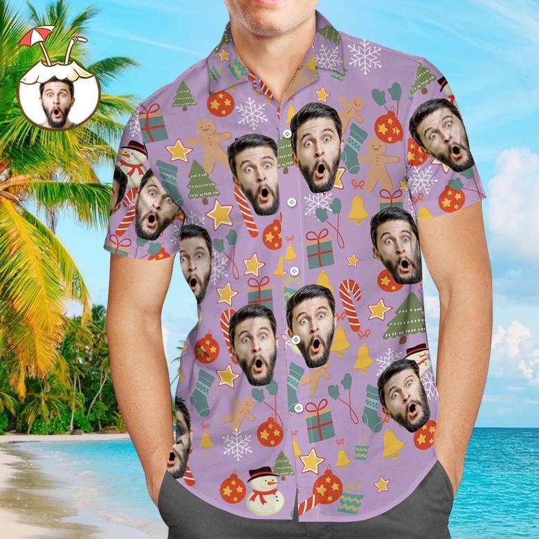 Custom Face Shirt Personalized Photo Men's Hawaiian Shirt Christmas Surprise Gift - Merry Christmas