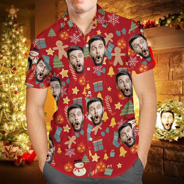 Custom Face Shirt Personalized Photo Men's Hawaiian Shirt Christmas Surprise Gift - Merry Christmas