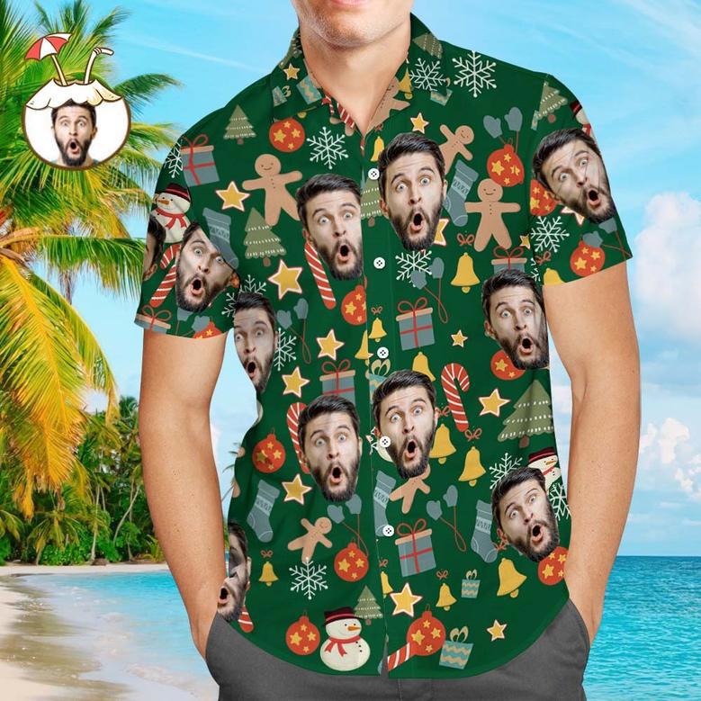 Custom Face Shirt Personalized Photo Men's Hawaiian Shirt Christmas Surprise Gift - Merry Christmas