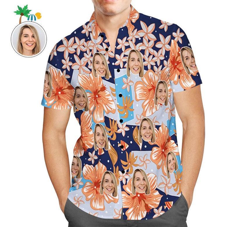 Custom Face Shirt Personalized Photo Men's Hawaiian Shirt Flower Style Design Aloha Beach Shirt