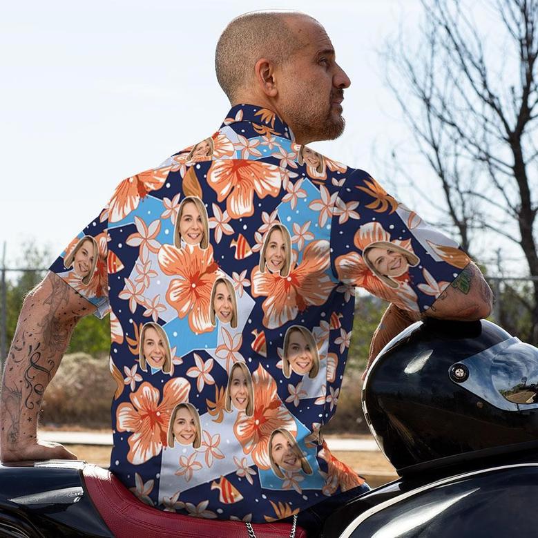 Custom Face Shirt Personalized Photo Men's Hawaiian Shirt Flower Style Design Aloha Beach Shirt