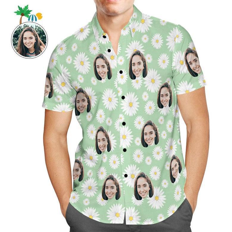 Custom Face Shirt Personalized Photo Men's Hawaiian Shirt Little Daisy Design Aloha Beach Shirt