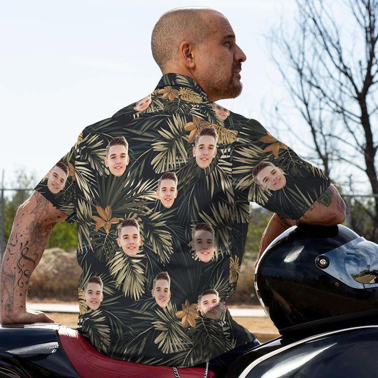 Custom Face Shirt Personalized Photo Men's Hawaiian Shirt Men's Hawaiian Shirt Withered Leaves