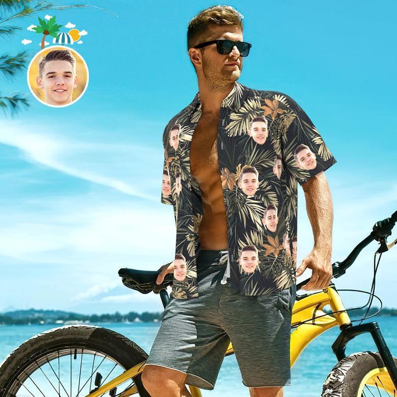 Custom Face Shirt Personalized Photo Men's Hawaiian Shirt Men's Hawaiian Shirt Withered Leaves