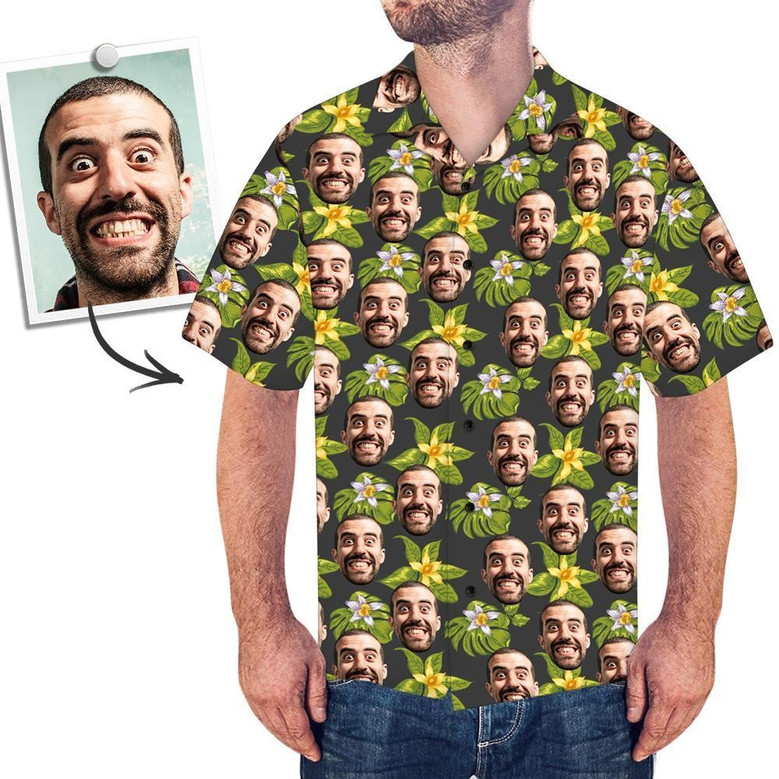 Custom Face Shirt Men's Hawaiian Shirt Flower Custom Face Shirt Men's Hawaiian Shirt Flower