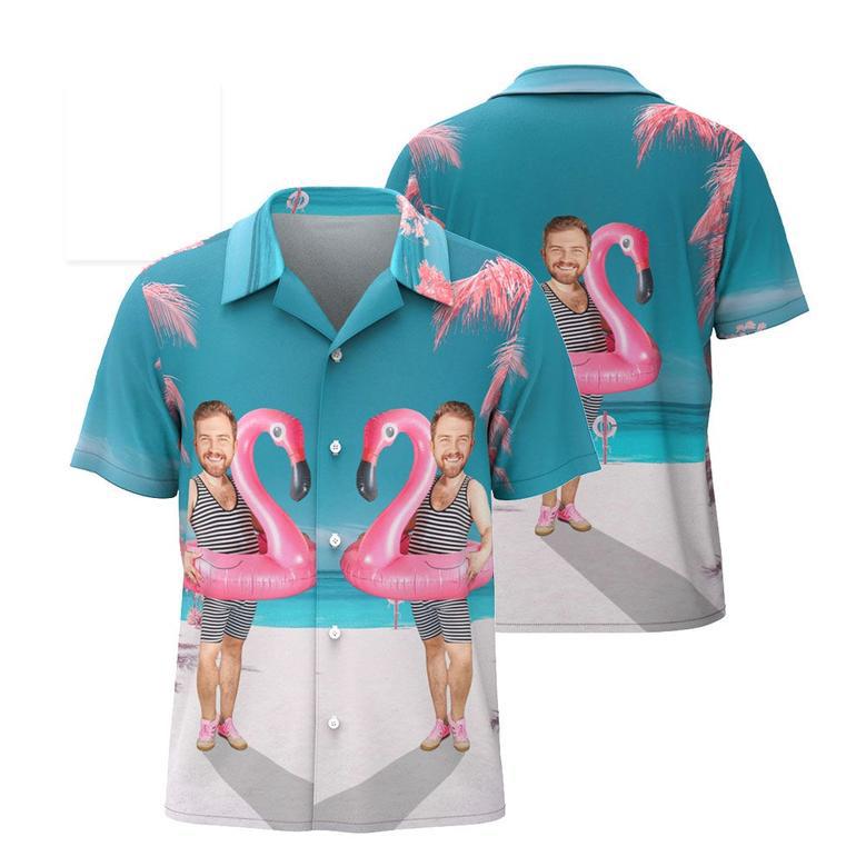 Custom Funny Face Flamingo Hawaiian Shirt Flamingo Swim Ring Hawaiian Shirt Couple Outfitalm Leaves