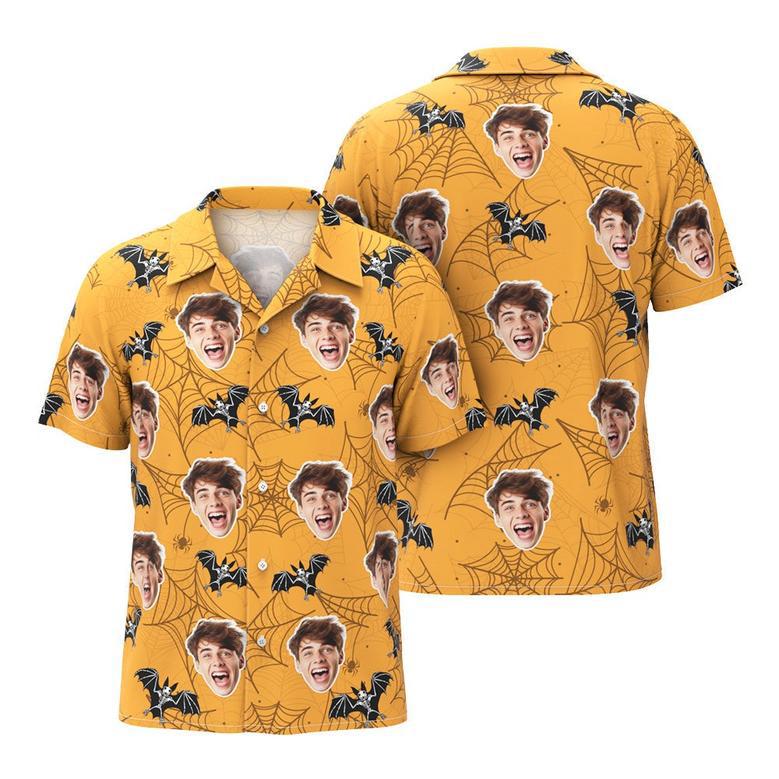 Custom Funny Face Hawaiian Shirt Halloween Photo Shirt Yellow Batman Halloween Drama Gift